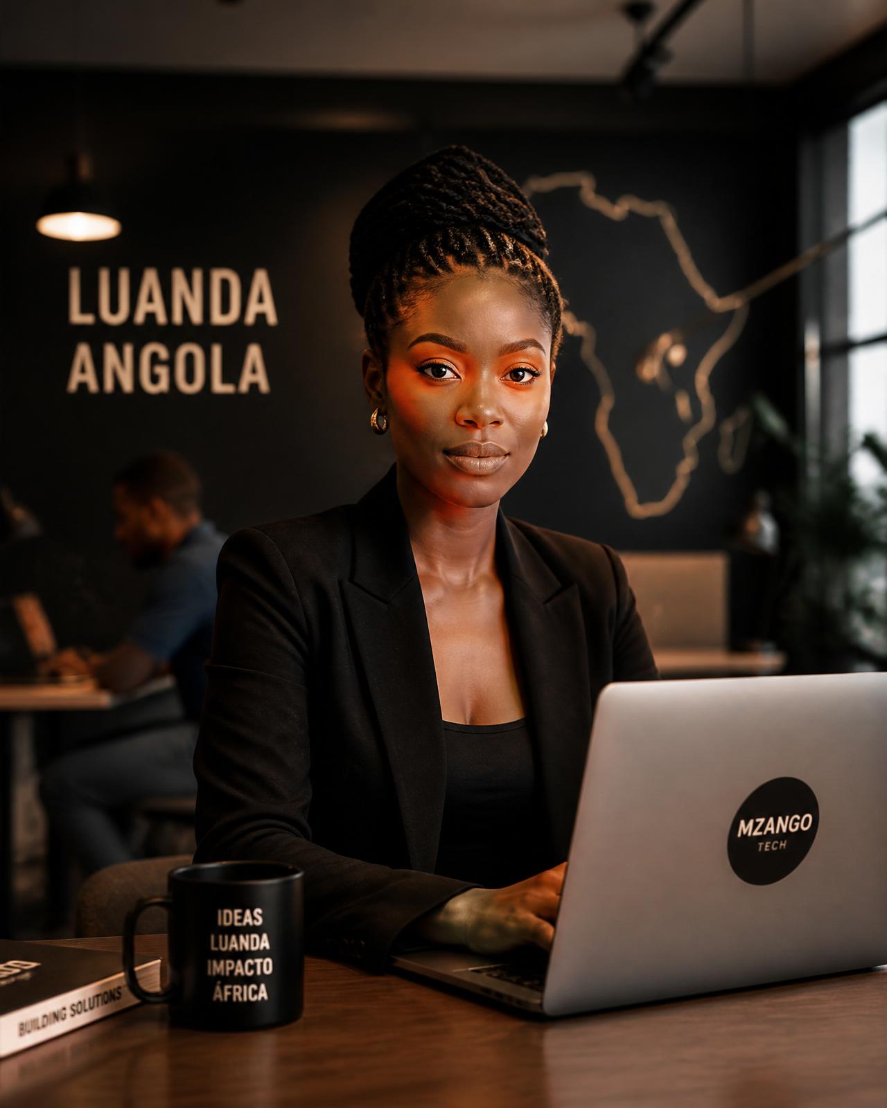 Empreendedora angolana a trabalhar num espaço de inovação em Luanda